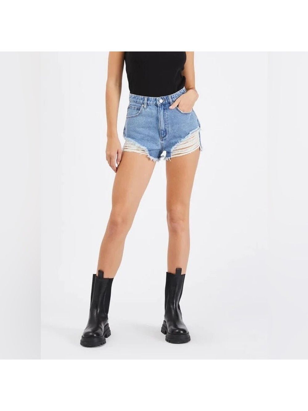 ABRAND A High & Relaxed Distressed Denim Short